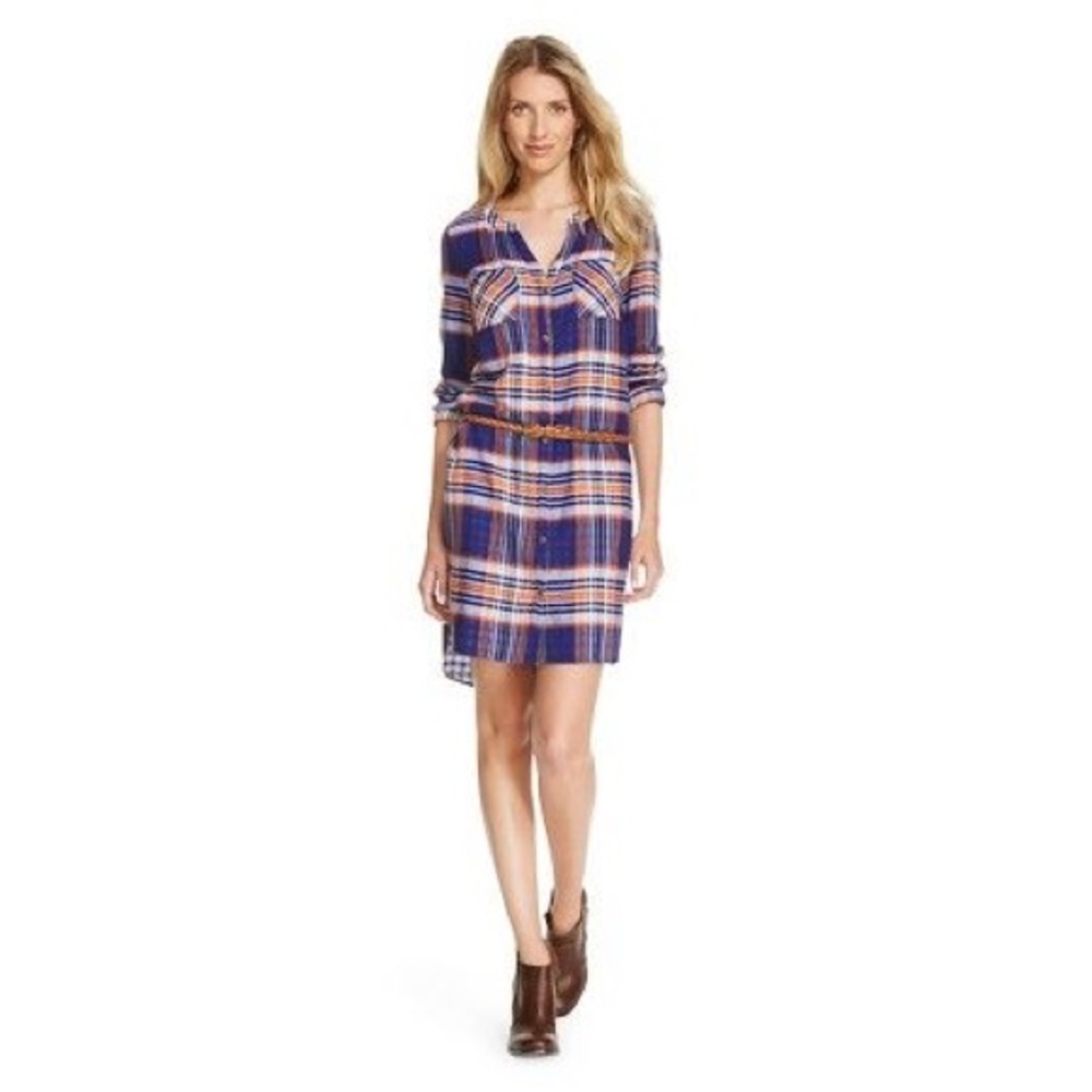 NWT Merona Purple Plaid Shirt Dress